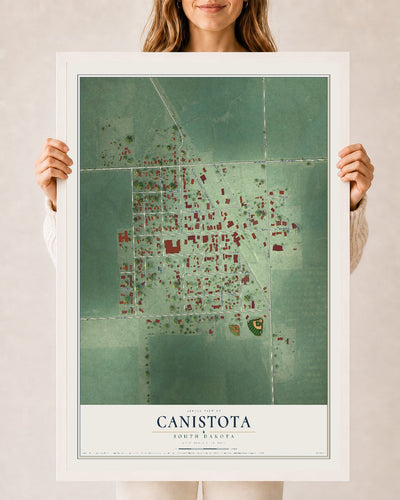 Map of Canistota, South Dakota, 24 x 36 inch print in a white wood frame