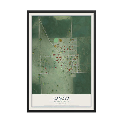 Map of Canova, South Dakota, 12 x 18 inch print in a black wood frame