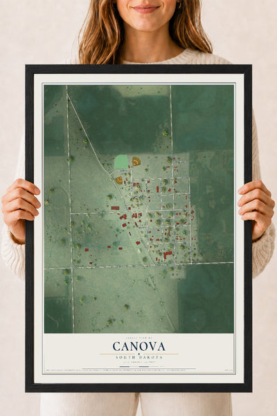 Map of Canova, South Dakota, 18 x 24 inch print in a black wood frame