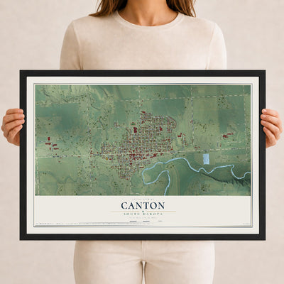 Map of Canton, South Dakota, 12 x 18 inch print in a black wood frame