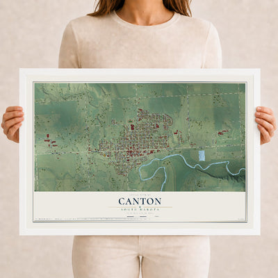 Map of Canton, South Dakota, 12 x 18 inch print in a white wood frame