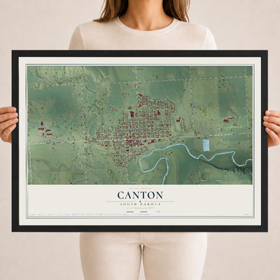 Map of Canton, South Dakota, 18 x 24 inch print in a black wood frame