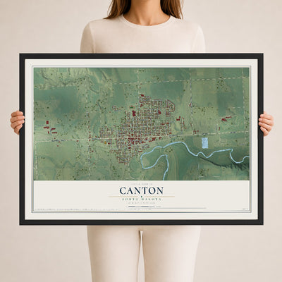 Map of Canton, South Dakota, 24 x 36 inch print in a black wood frame