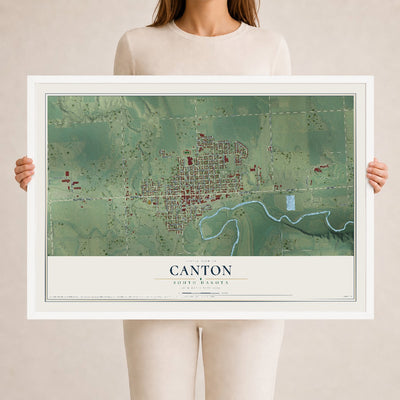 Map of Canton, South Dakota, 24 x 36 inch print in a white wood frame