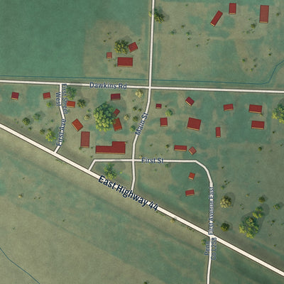 Close-up of the map of Caputa, South Dakota print showing street and building detail