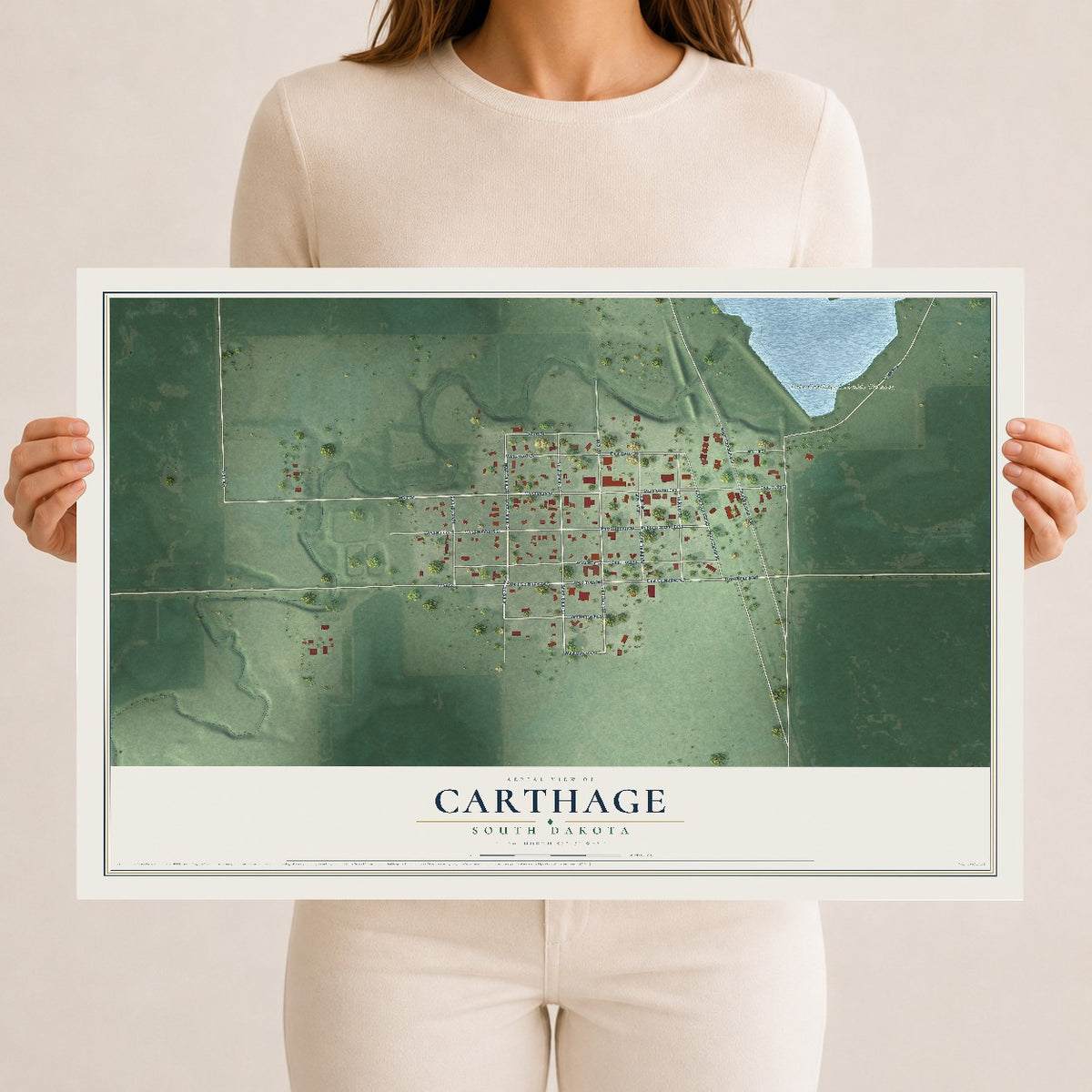 Map of Carthage, South Dakota, 12 x 18 inch unframed archival matte print