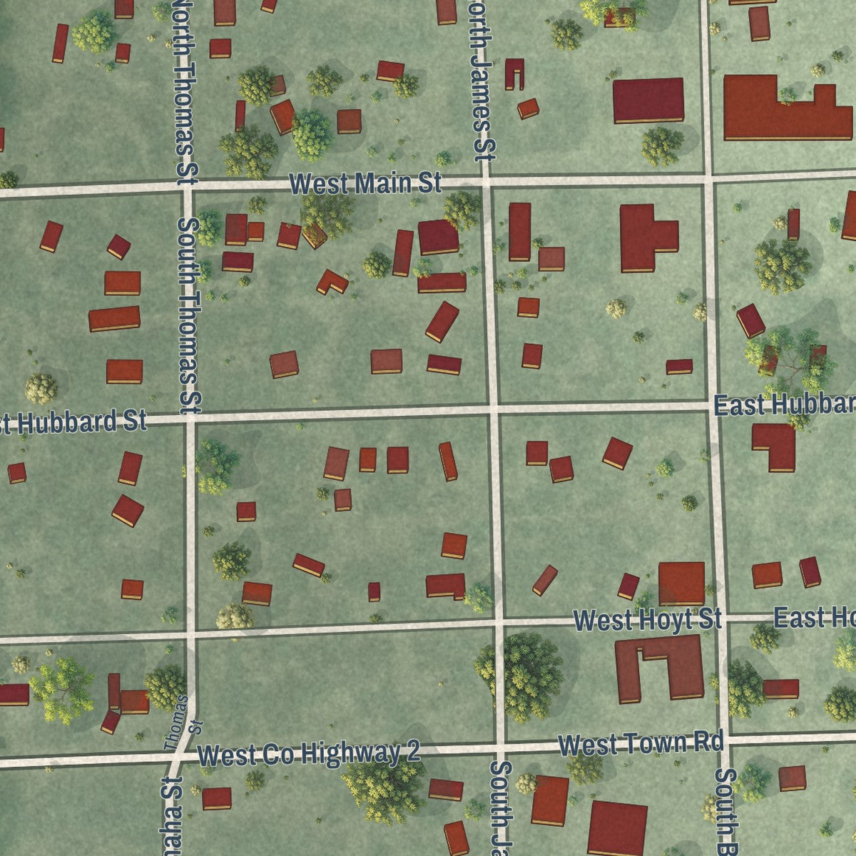 Close-up of the map of Carthage, South Dakota print showing street and building detail
