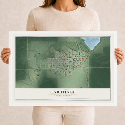 Map of Carthage, South Dakota, 12 x 18 inch print in a white wood frame