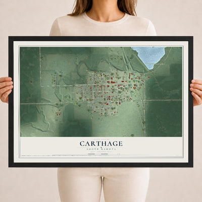 Map of Carthage, South Dakota, 18 x 24 inch print in a black wood frame