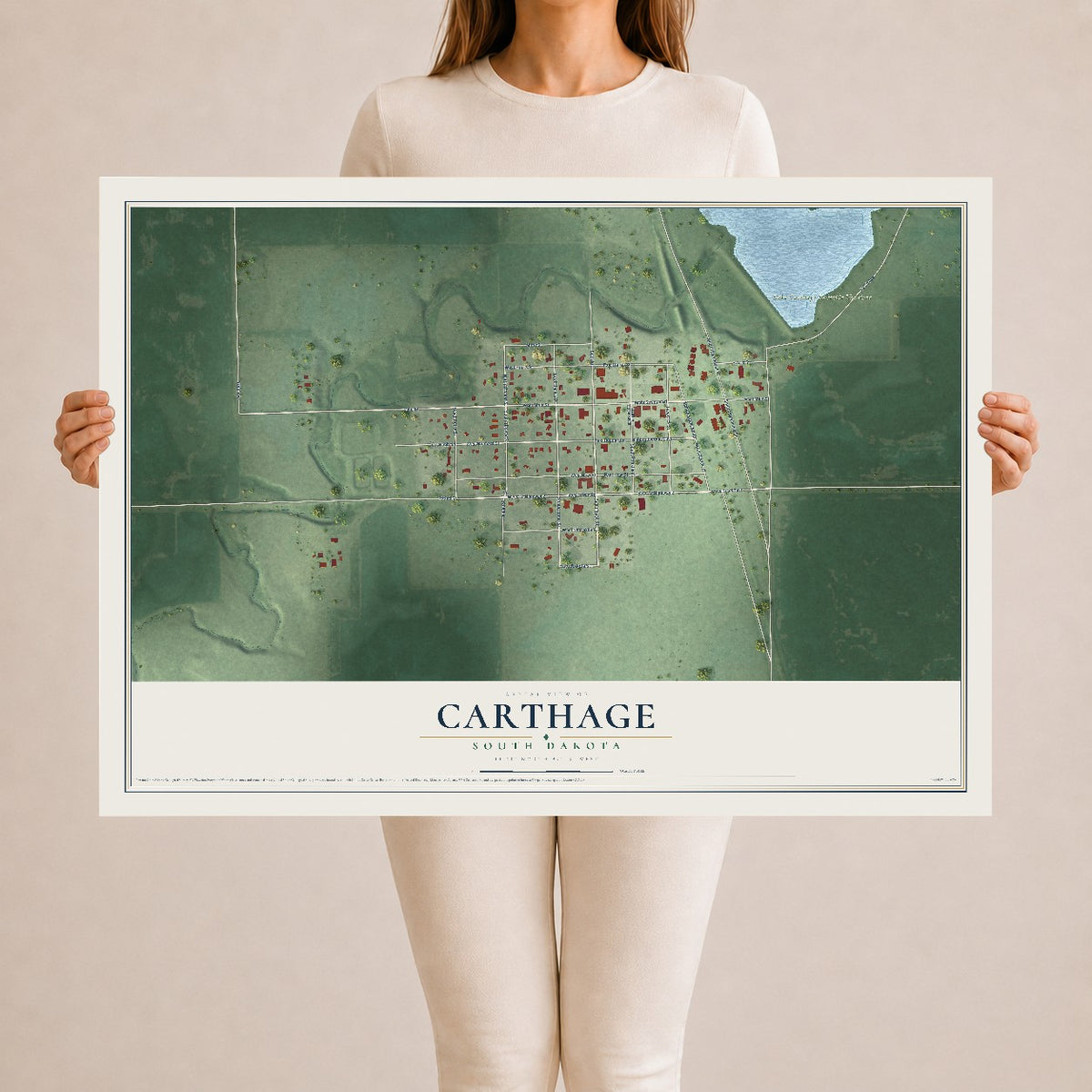 Map of Carthage, South Dakota, 24 x 36 inch unframed archival matte print