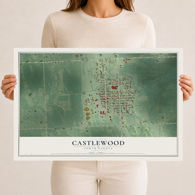 Map of Castlewood, South Dakota, 12 x 18 inch unframed archival matte print