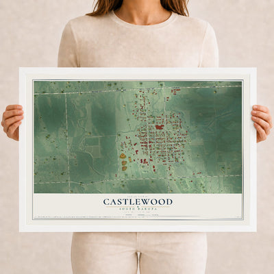Map of Castlewood, South Dakota, 12 x 18 inch print in a white wood frame