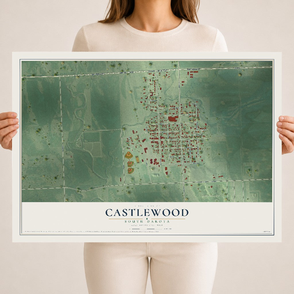 Map of Castlewood, South Dakota, 18 x 24 inch unframed archival matte print