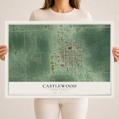 Map of Castlewood, South Dakota, 18 x 24 inch unframed archival matte print