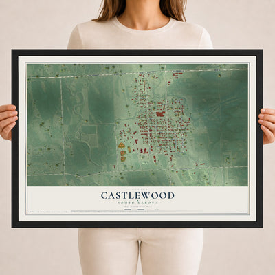 Map of Castlewood, South Dakota, 18 x 24 inch print in a black wood frame