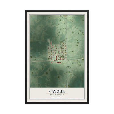 Map of Cavour, South Dakota, 12 x 18 inch print in a black wood frame
