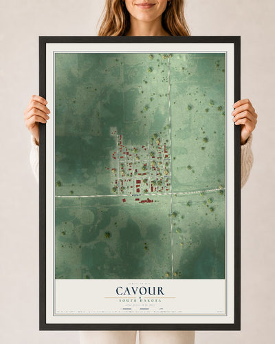 Map of Cavour, South Dakota, 24 x 36 inch print in a black wood frame