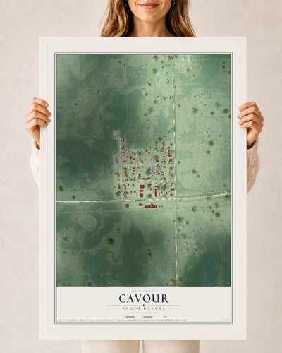 Map of Cavour, South Dakota, 24 x 36 inch print in a white wood frame