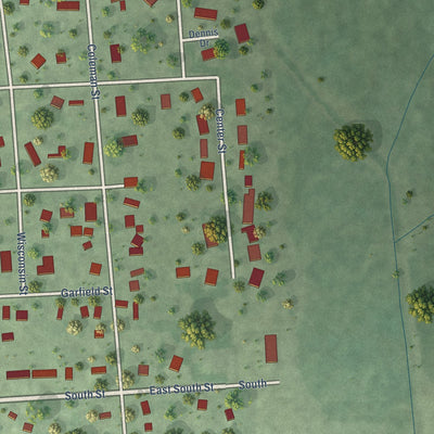 Second close-up of the map of Centerville, South Dakota print showing more streets and buildings