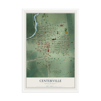 Map of Centerville, South Dakota, 12 x 18 inch print in a white wood frame