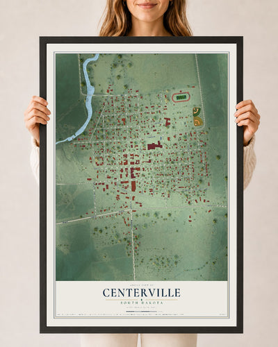 Map of Centerville, South Dakota, 24 x 36 inch print in a black wood frame