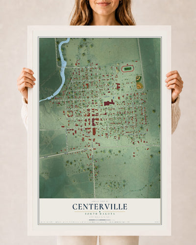 Map of Centerville, South Dakota, 24 x 36 inch print in a white wood frame