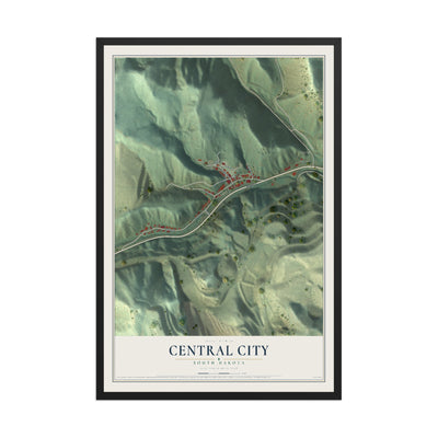 Map of Central City, South Dakota, 12 x 18 inch print in a black wood frame
