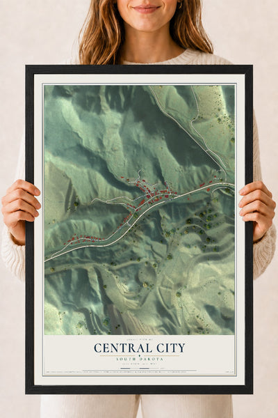 Map of Central City, South Dakota, 18 x 24 inch print in a black wood frame