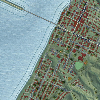 Second close-up of the map of Chamberlain, South Dakota print showing more streets and buildings