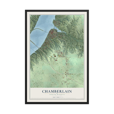 Map of Chamberlain, South Dakota, 12 x 18 inch print in a black wood frame