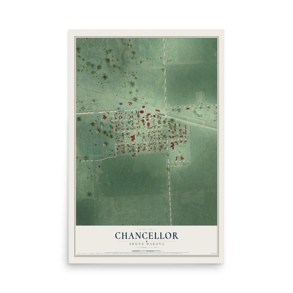 Map of Chancellor, South Dakota, 12 x 18 inch unframed archival matte print