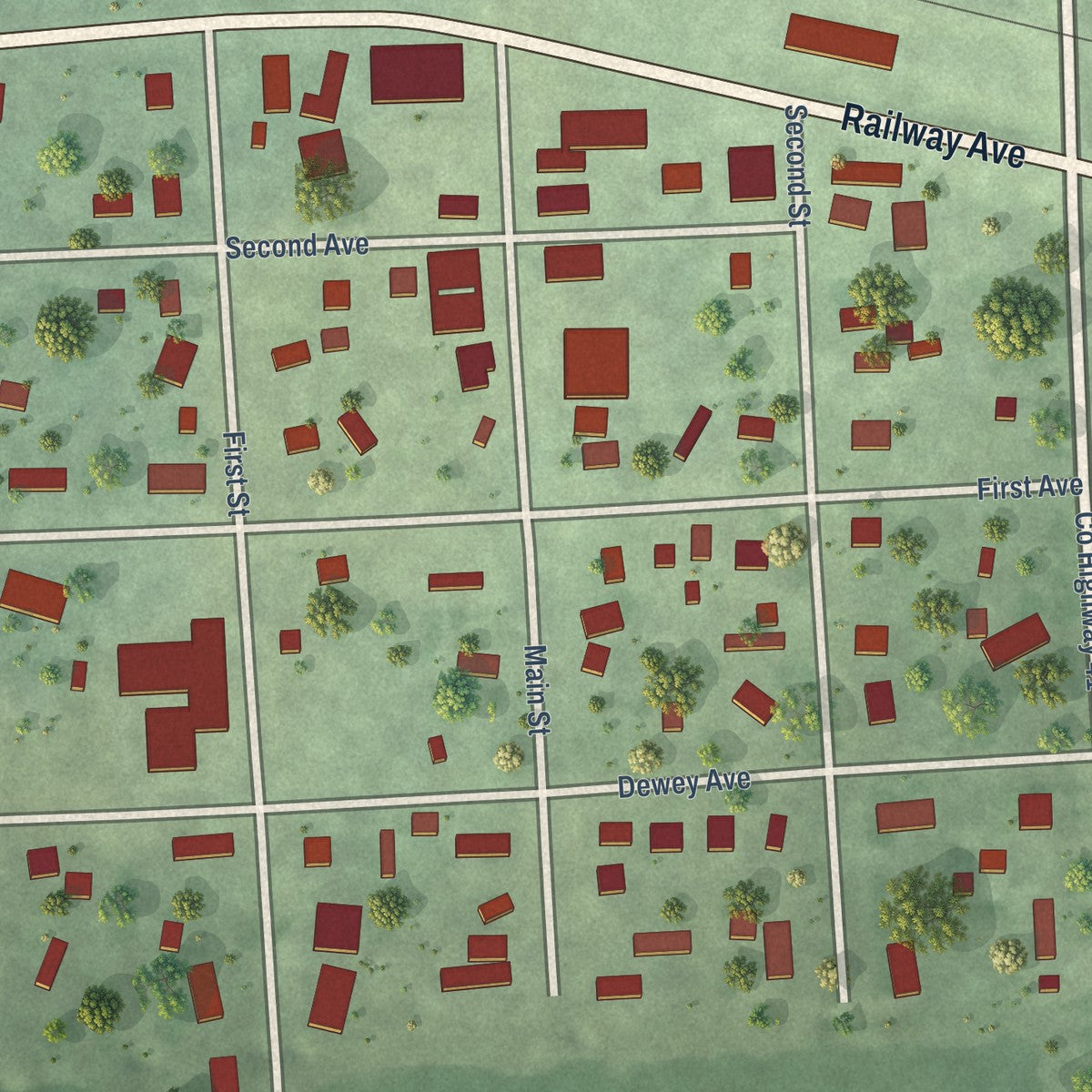 Close-up of the map of Chancellor, South Dakota print showing street and building detail
