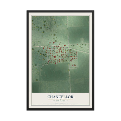 Map of Chancellor, South Dakota, 12 x 18 inch print in a black wood frame