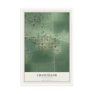 Map of Chancellor, South Dakota, 12 x 18 inch print in a white wood frame