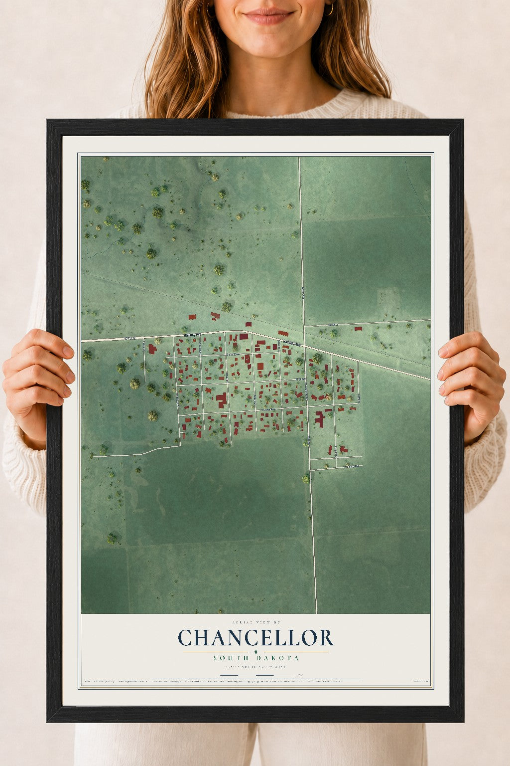 Map of Chancellor, South Dakota, 18 x 24 inch print in a black wood frame