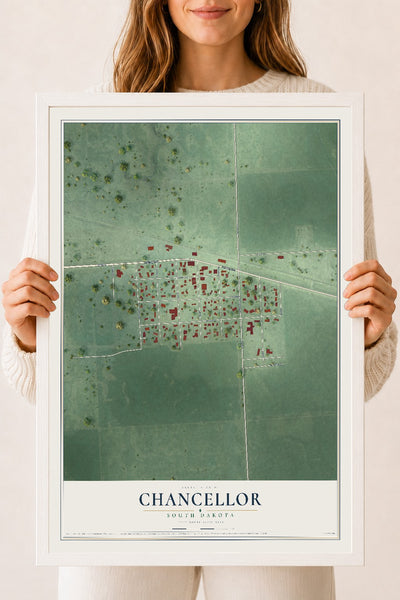 Map of Chancellor, South Dakota, 18 x 24 inch print in a white wood frame