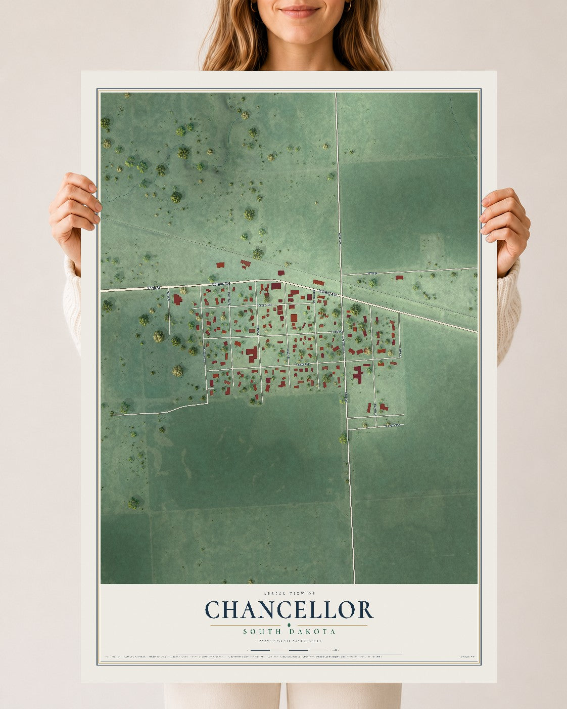 Map of Chancellor, South Dakota, 24 x 36 inch unframed archival matte print