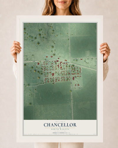 Map of Chancellor, South Dakota, 24 x 36 inch print in a white wood frame