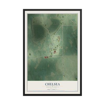 Map of Chelsea, South Dakota, 12 x 18 inch print in a black wood frame