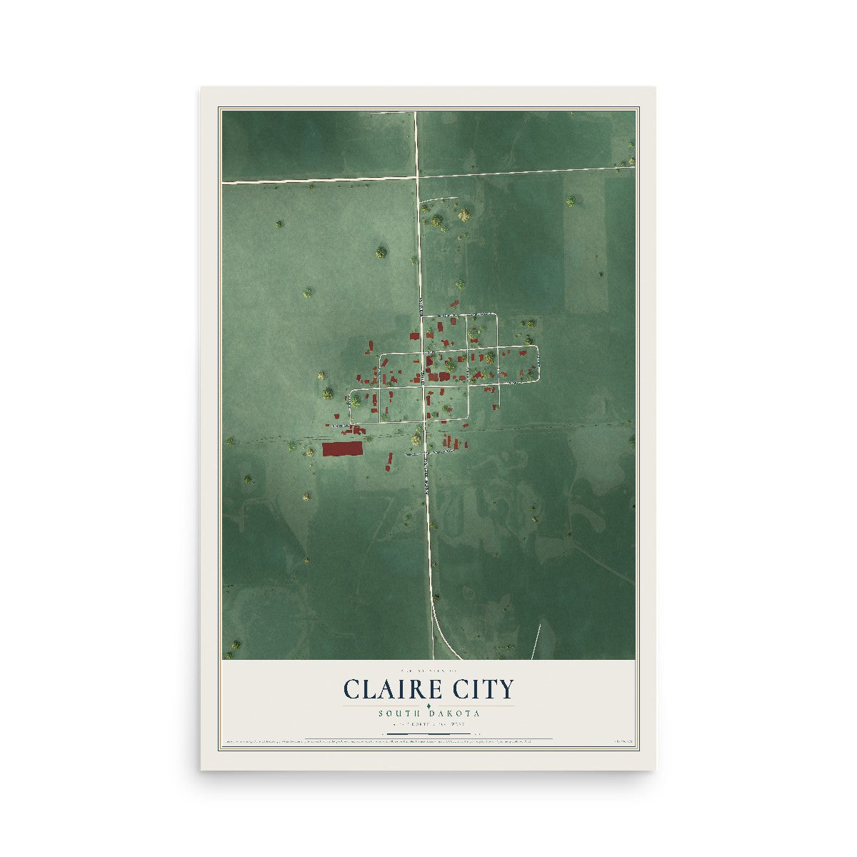 Map of Claire City, South Dakota, 12 x 18 inch unframed archival matte print