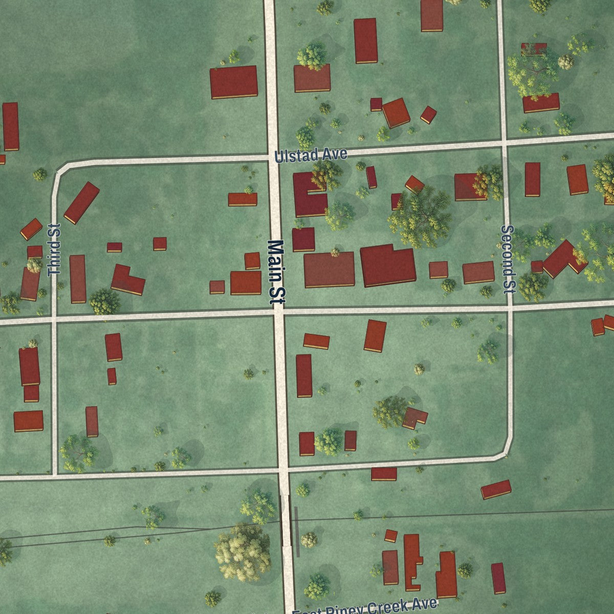 Close-up of the map of Claire City, South Dakota print showing street and building detail