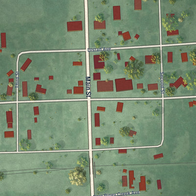 Close-up of the map of Claire City, South Dakota print showing street and building detail