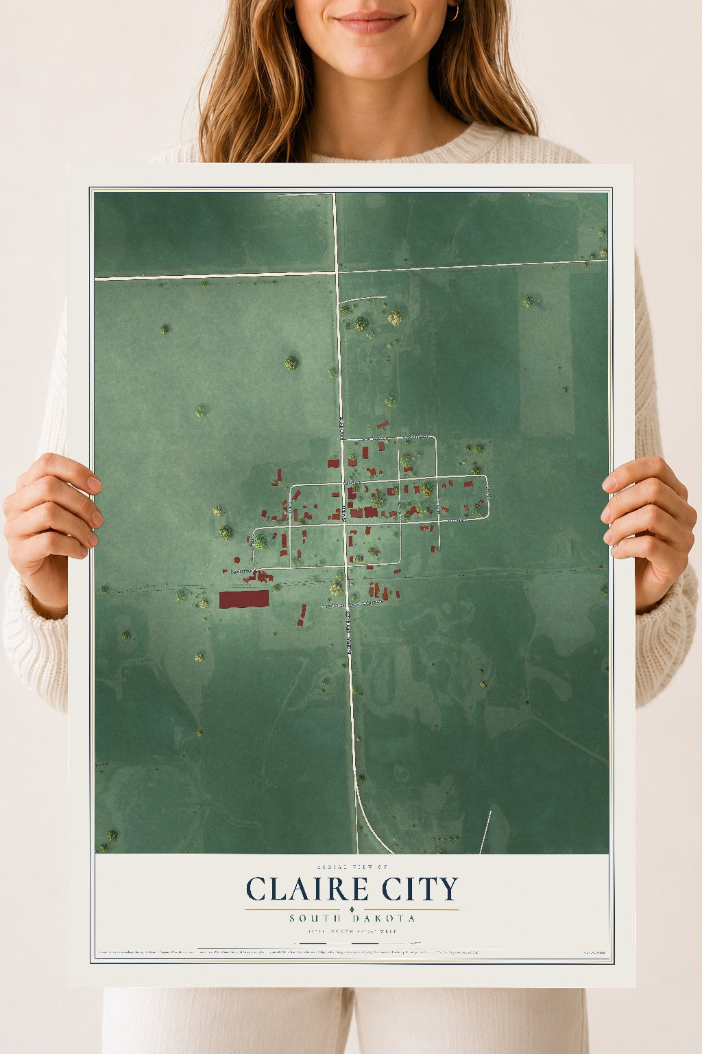 Map of Claire City, South Dakota, 18 x 24 inch unframed archival matte print