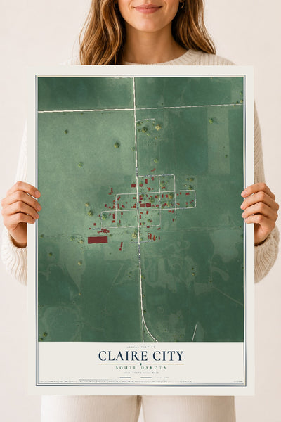 Map of Claire City, South Dakota, 18 x 24 inch unframed archival matte print