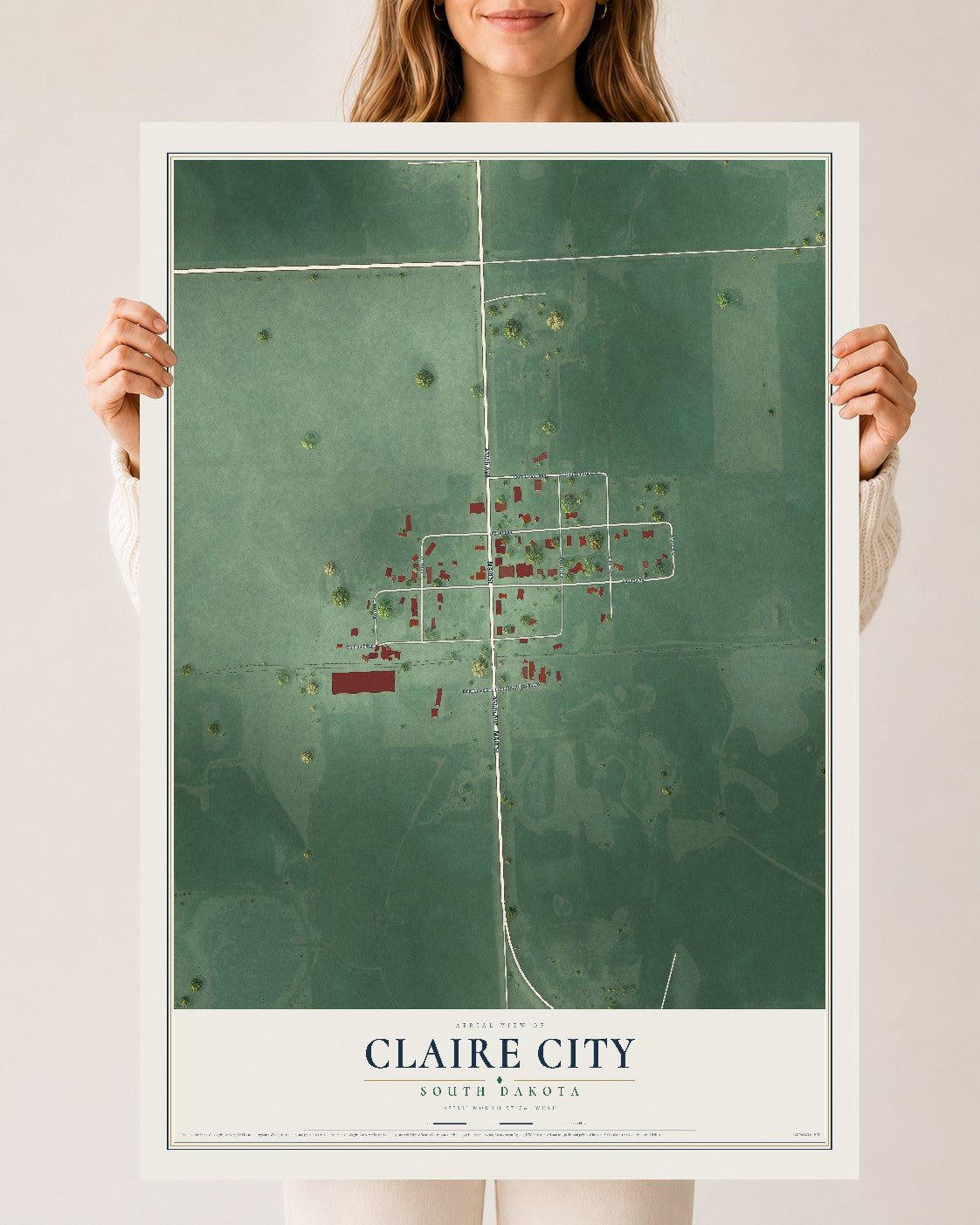 Map of Claire City, South Dakota, 24 x 36 inch unframed archival matte print