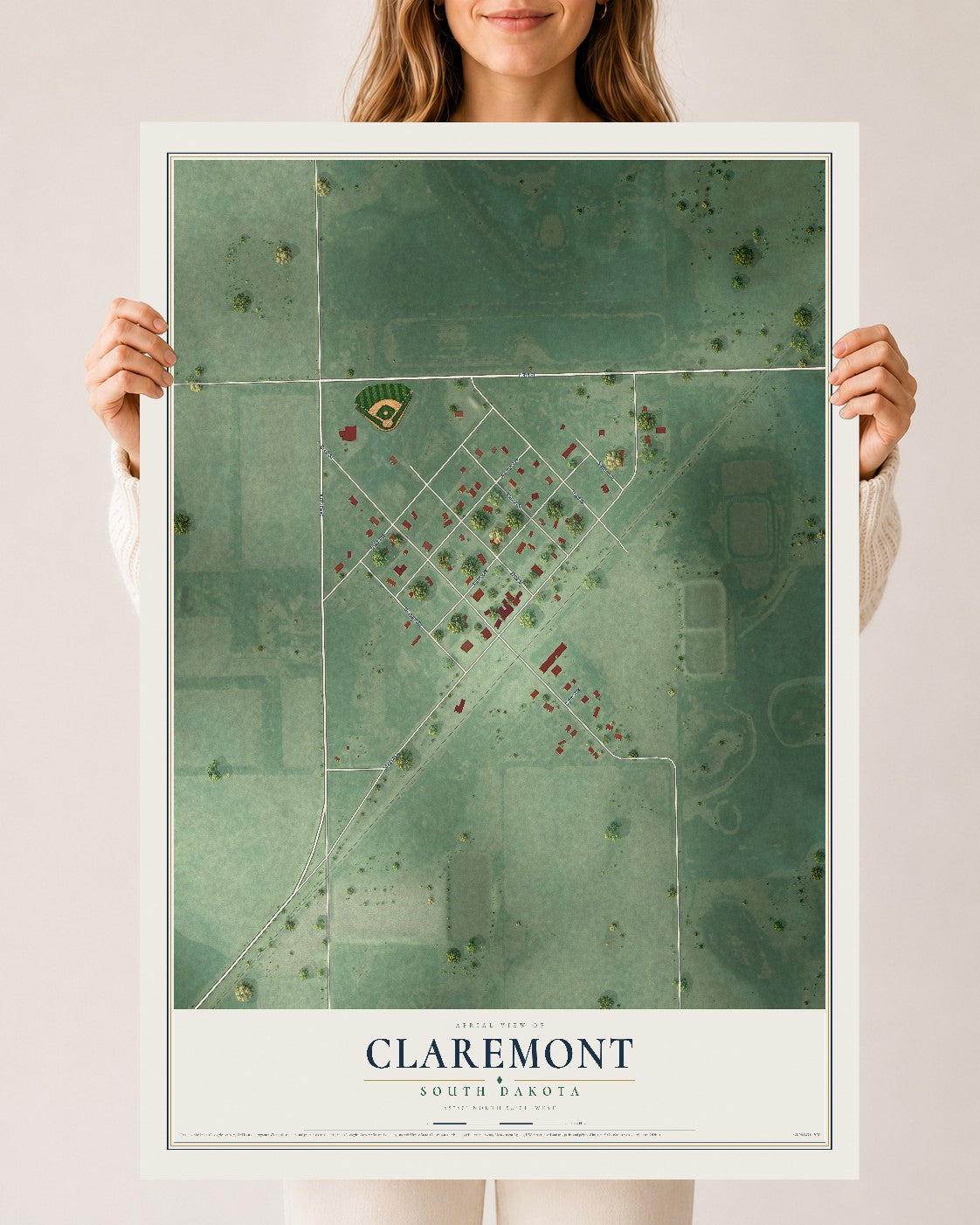 Map of Claremont, South Dakota, 24 x 36 inch unframed archival matte print