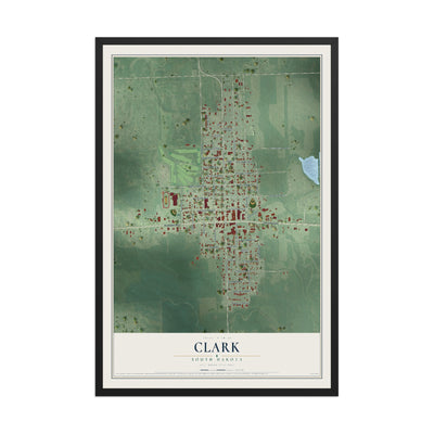Map of Clark, South Dakota, 12 x 18 inch print in a black wood frame