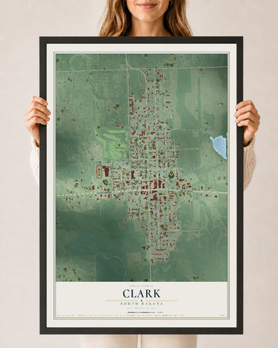 Map of Clark, South Dakota, 24 x 36 inch print in a black wood frame