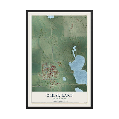 Map of Clear Lake, South Dakota, 12 x 18 inch print in a black wood frame