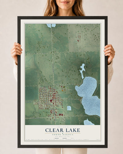 Map of Clear Lake, South Dakota, 24 x 36 inch print in a black wood frame